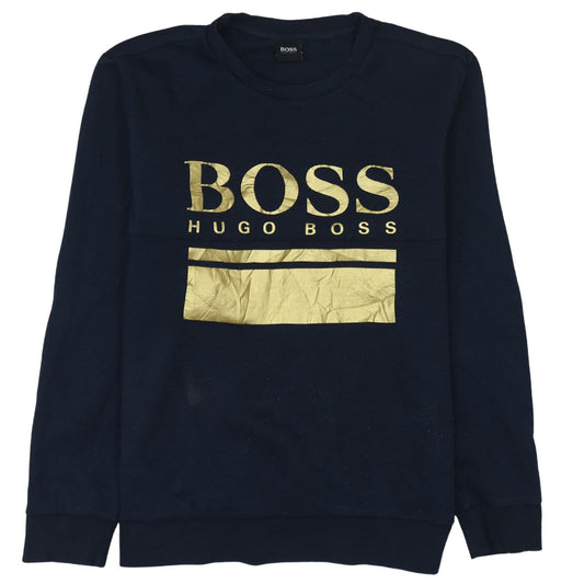Hugo Boss Men's Blue Gold Logo Crew Neck Sweatshirt Size L