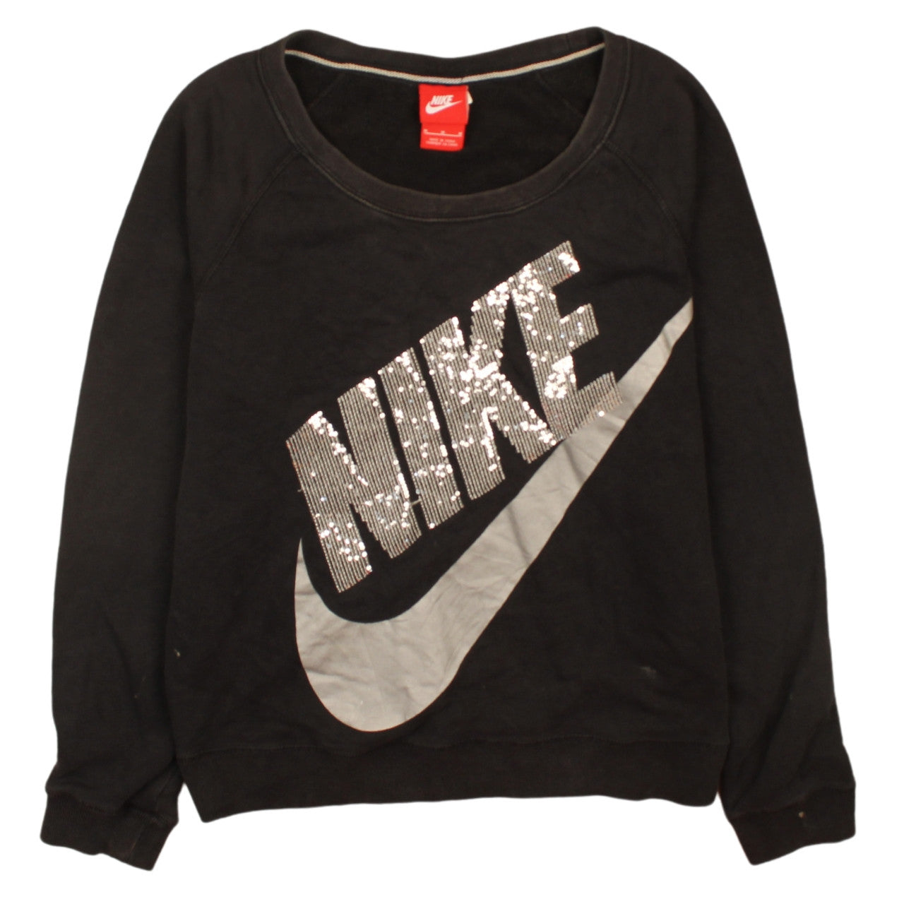 Nike Women Black Sequin Logo Pullover Sweatshirt M