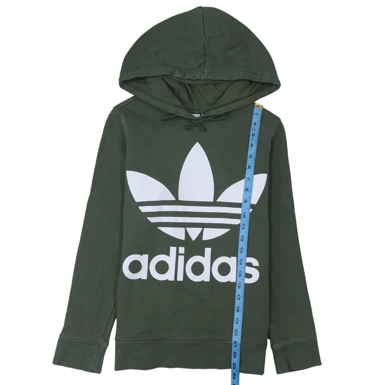 Adidas Womens Green Hooded Pullover Hoodie Size 10 Small Logo Print
