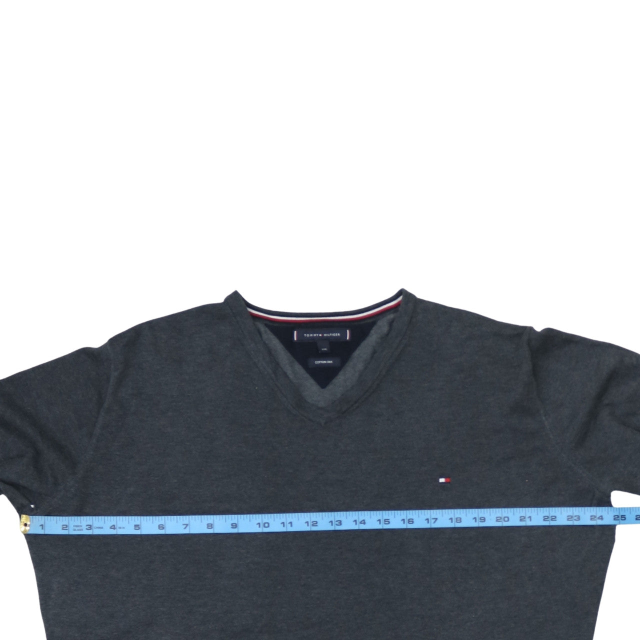 Tommy Hilfiger Men’s Grey 2XL V-Neck Cotton Silk Jumper
