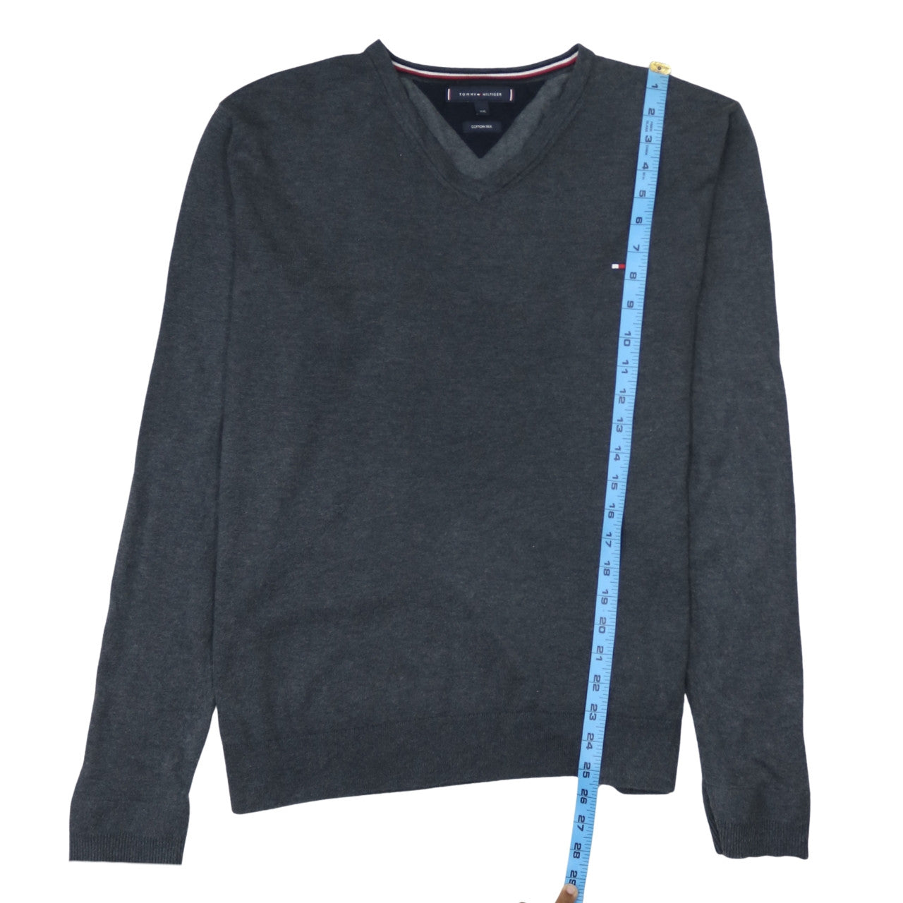 Tommy Hilfiger Men’s Grey 2XL V-Neck Cotton Silk Jumper