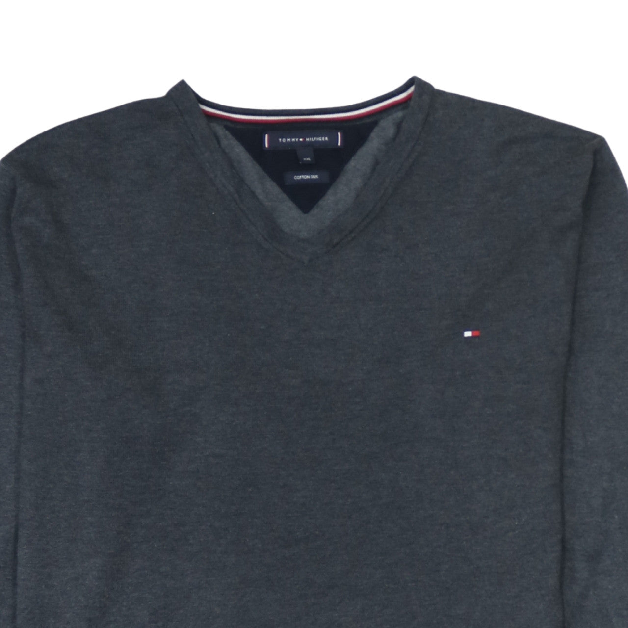 Tommy Hilfiger Men’s Grey 2XL V-Neck Cotton Silk Jumper