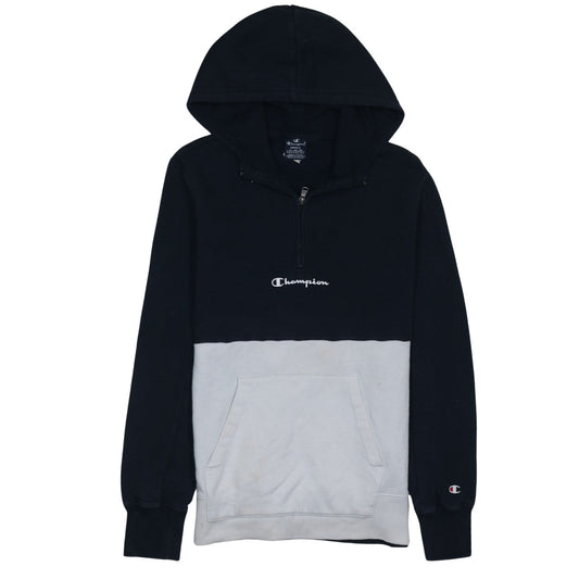 Champion Men's Blue Grey 1/4 Zip Hoodie Size S Colour Block Fleece