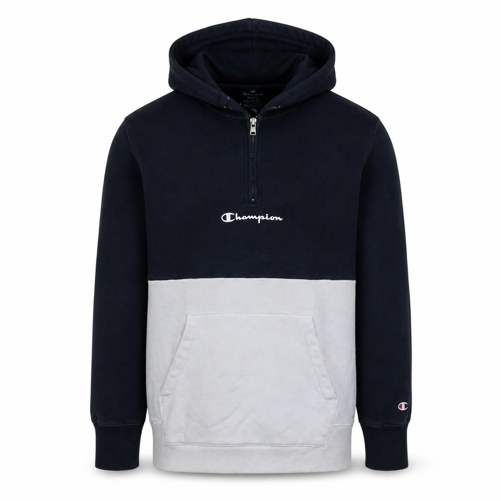 Champion Men's Blue Grey 1/4 Zip Hoodie Size S Colour Block Fleece