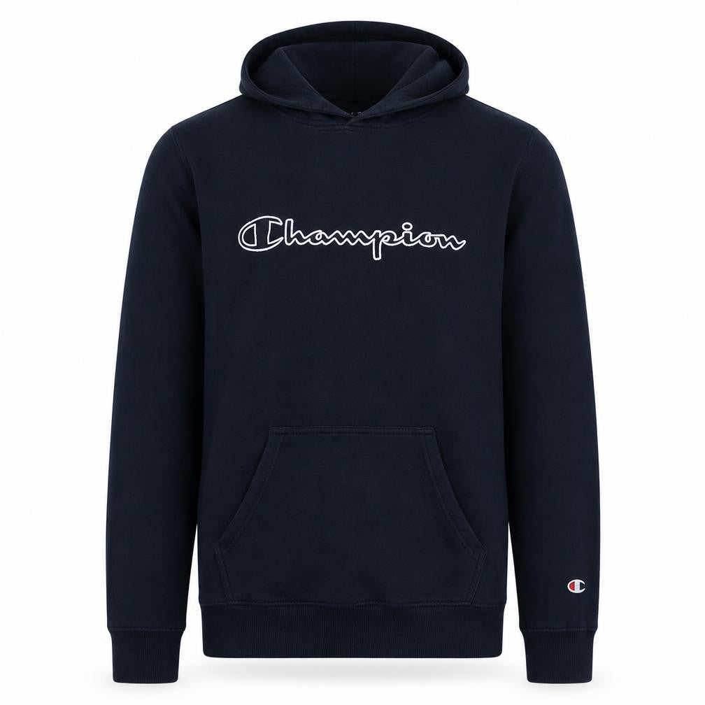 Champion Men's Blue Pullover Hoodie Medium Logo Print Fleece