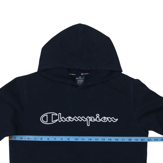 Champion Men's Blue Pullover Hoodie Medium Logo Print Fleece