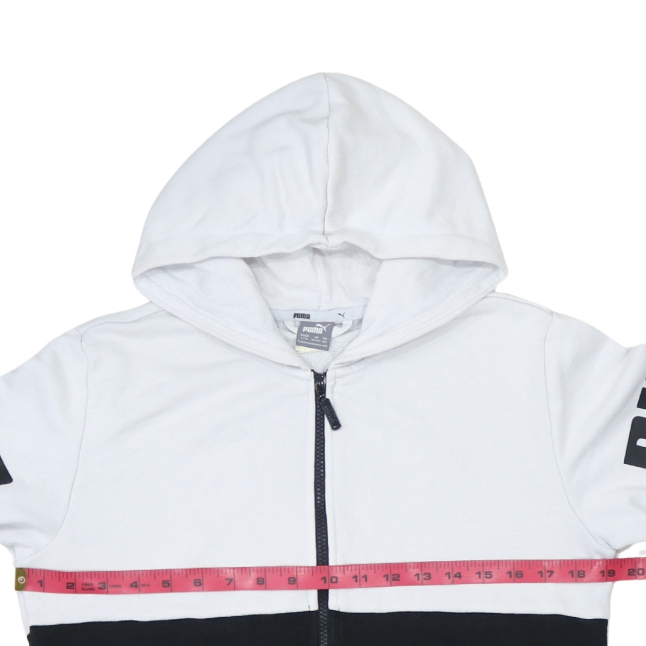 Puma Boys Black & White Full Zip Hoodie 13-14 Years Cotton Blend Sportswear