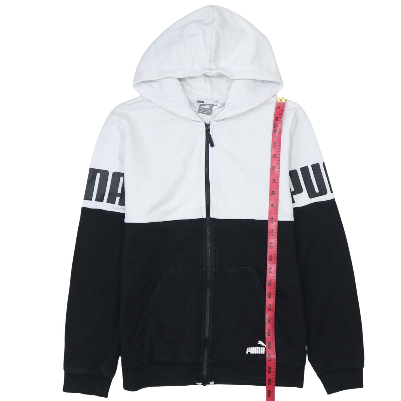 Puma Boys Black & White Full Zip Hoodie 13-14 Years Cotton Blend Sportswear