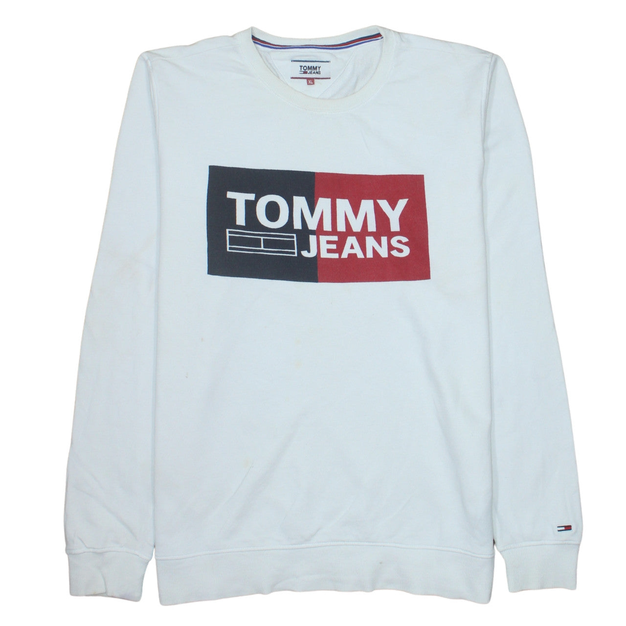 Tommy Jeans Men's White XL Crew Neck Logo Sweatshirt