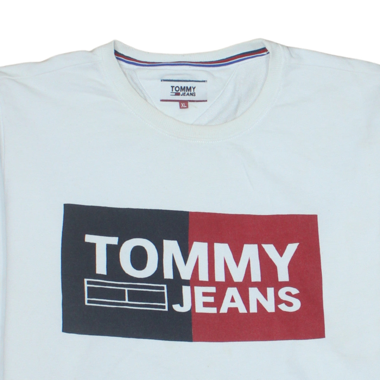 Tommy Jeans Men's White XL Crew Neck Logo Sweatshirt