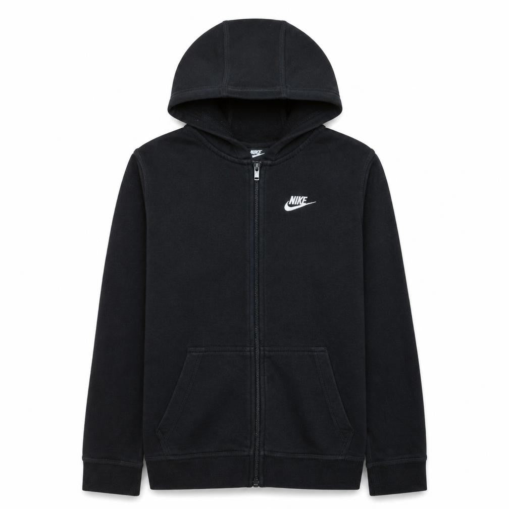 Front view of Nike boys’ black xl full zip fleece hoodie sweatshirt