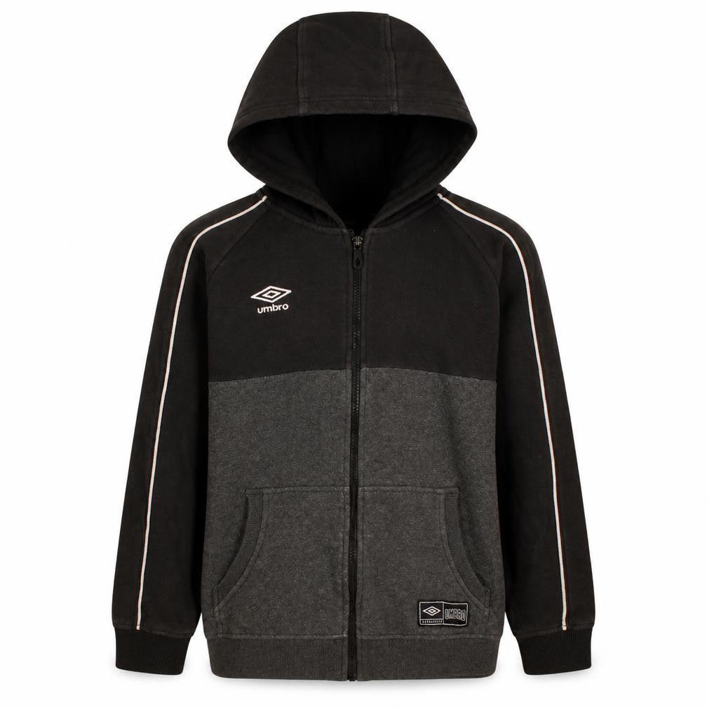 Front view of Umbro boys’ black full zip hoodie 12-13 years colourblock sportswear