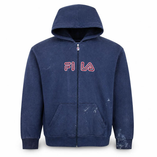 Fila Men's Navy Blue Full Zip Hoodie Size M Logo Cotton Blend