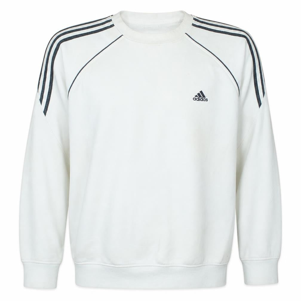 Adidas Men's White Crew Neck Logo Pullover Sweatshirt Size L