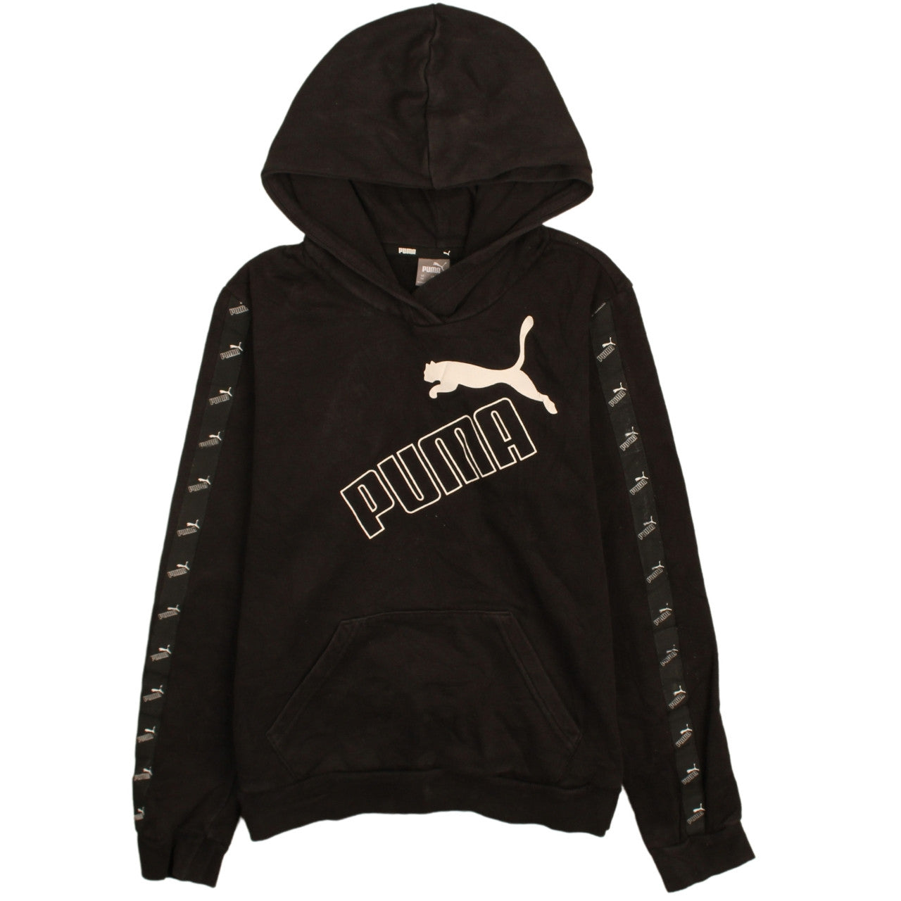 Puma Men's Black XS Pullover Hoodie with Logo Tape Sleeves