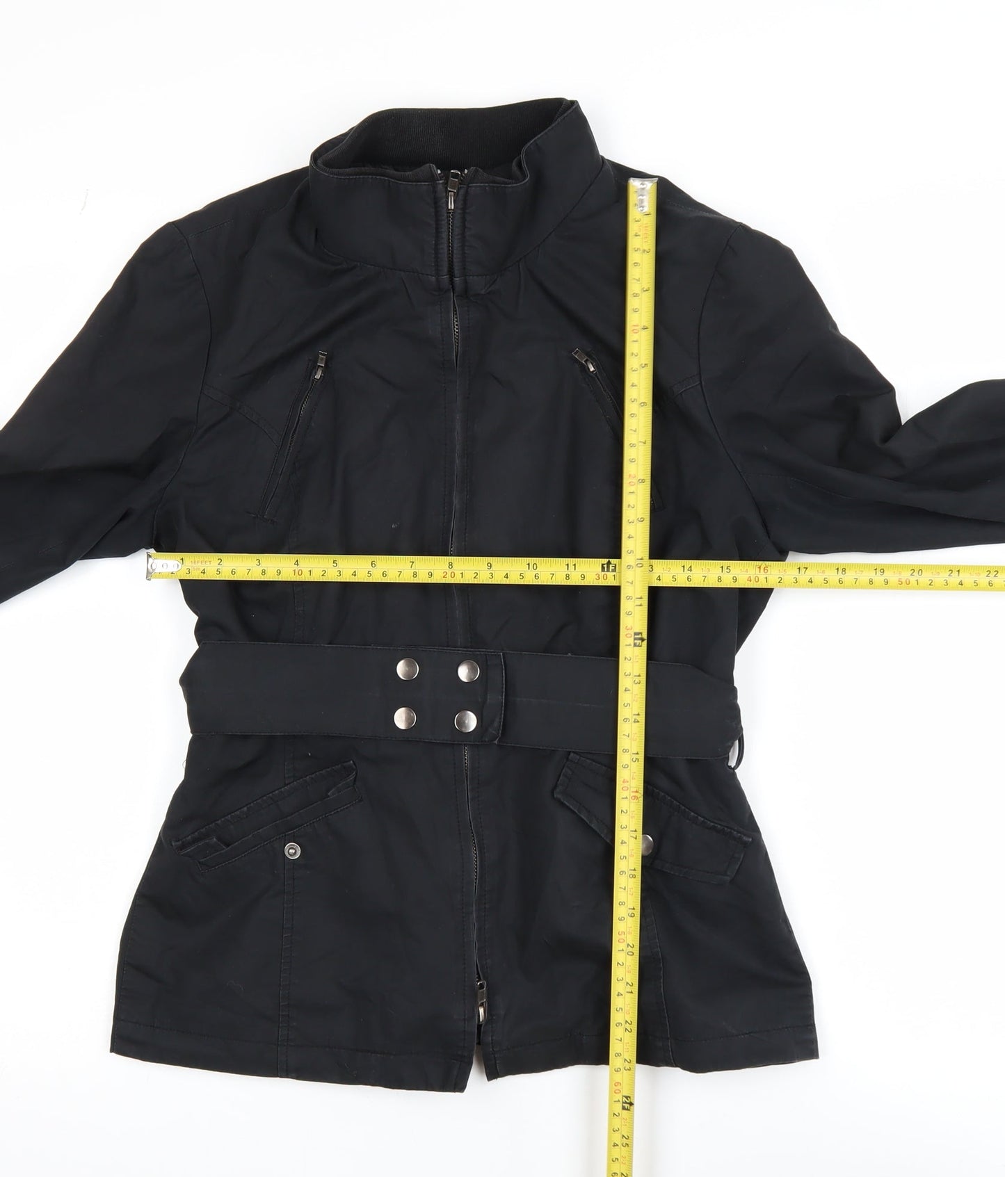 Dalia Collection Women's Black Belted Cotton Jacket Size 8