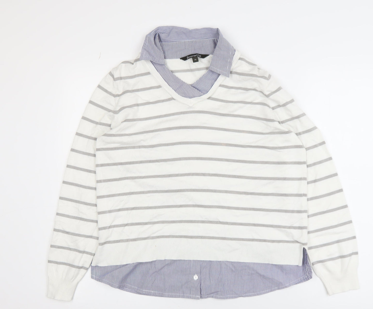 Bonmarché Women’s White Striped Layered V-Neck Top Size 14