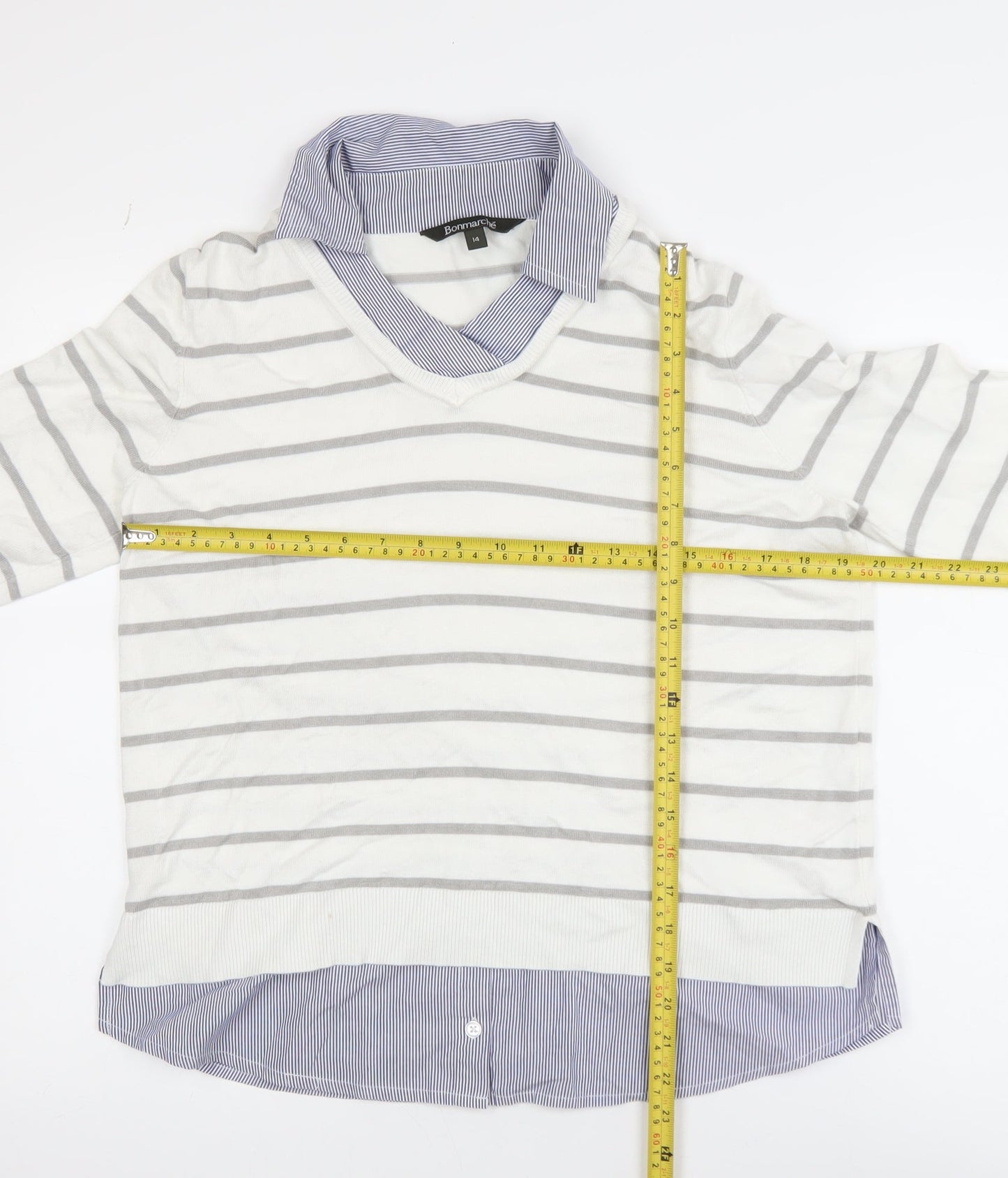 Bonmarché Women’s White Striped Layered V-Neck Top Size 14