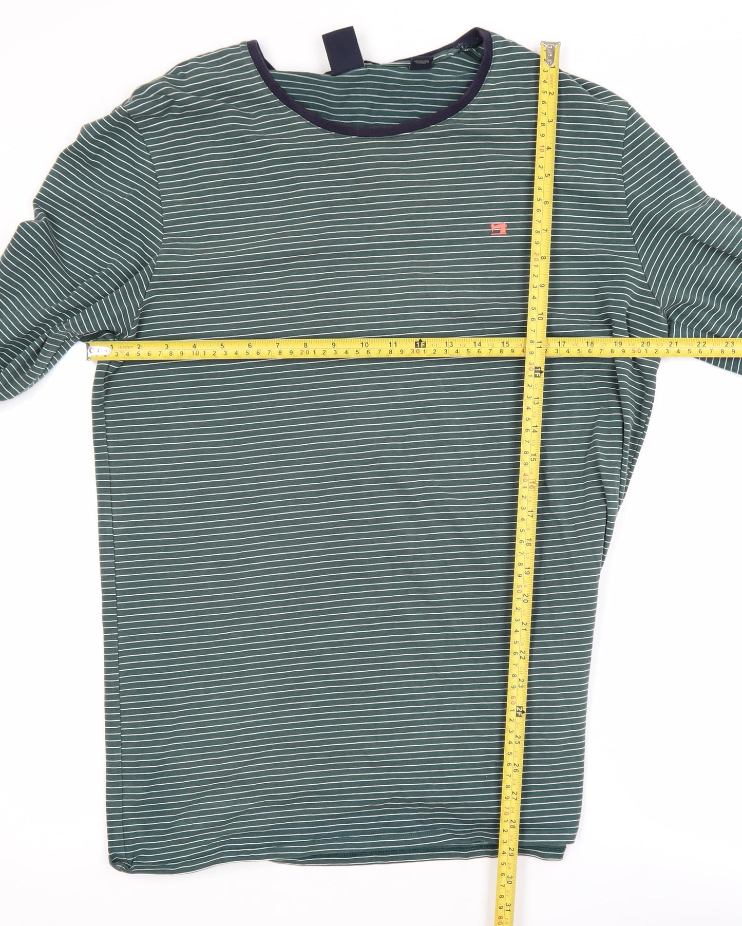 Scotch & Soda Men's Green Striped Long Sleeve Crew Neck Cotton T-Shirt XXL
