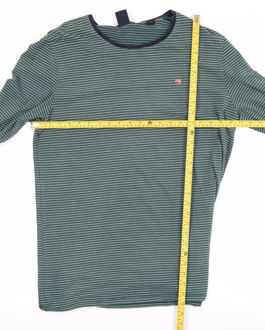 Scotch & Soda Men's Green Striped Long Sleeve Crew Neck Cotton T-Shirt XXL