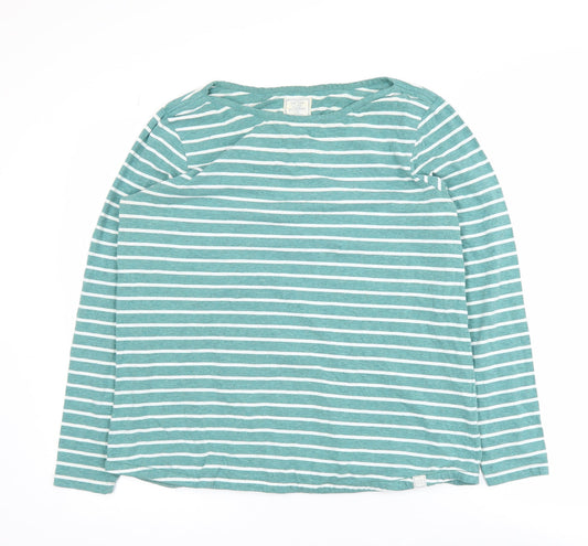 Fat Face Women Green Striped Long Sleeve Cotton T-Shirt Size 16