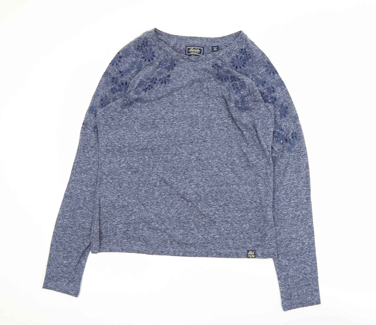 Superdry Womens Blue Long Sleeve Embroidered Raglan T-Shirt Size 14