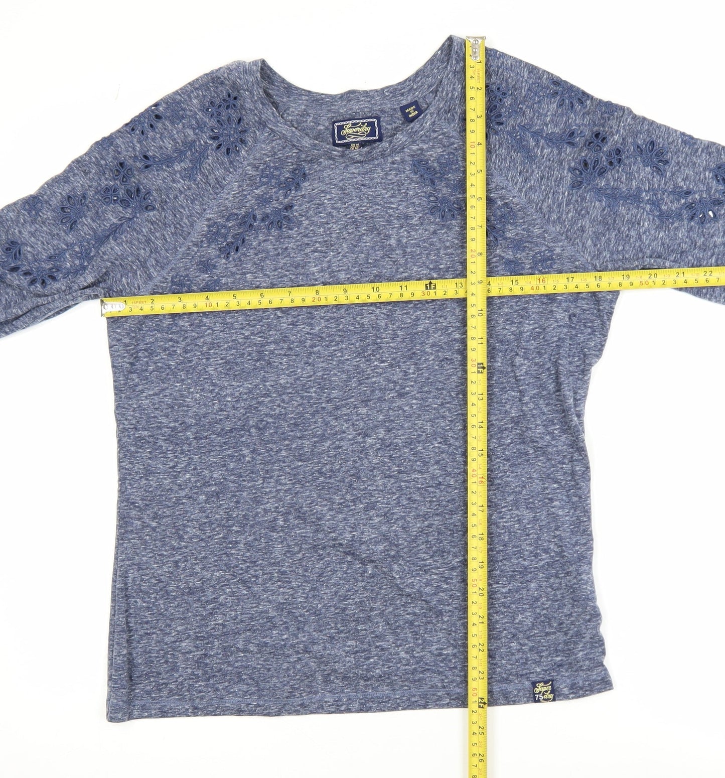 Superdry Womens Blue Long Sleeve Embroidered Raglan T-Shirt Size 14