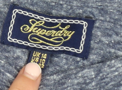 Superdry Womens Blue Long Sleeve Embroidered Raglan T-Shirt Size 14