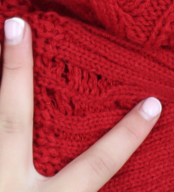 Missguided Women’s Red Cable-Knit Cropped Pullover Jumper Size 8