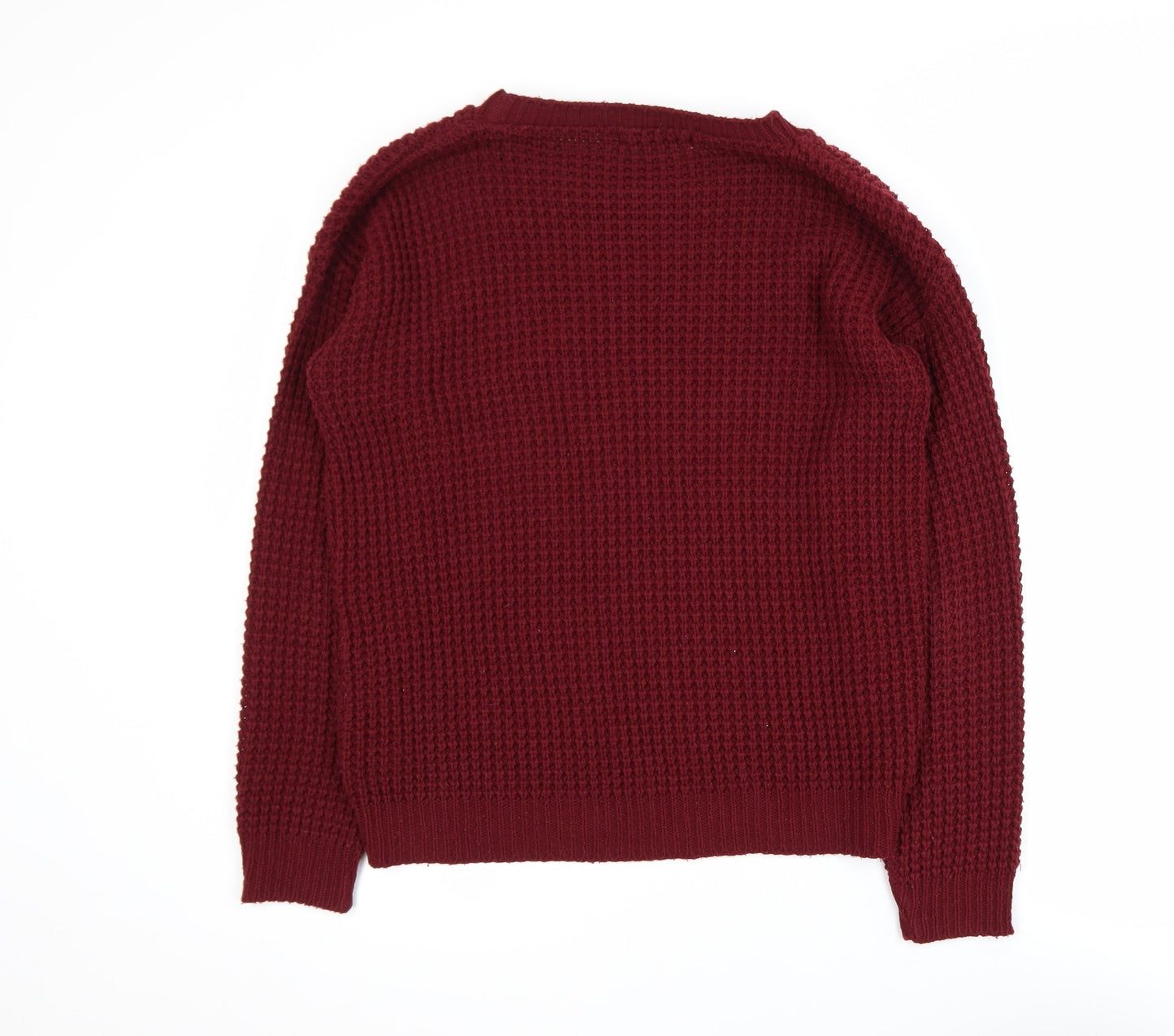 Boohoo Women's Red Chunky Knit Crew Neck Jumper Size M