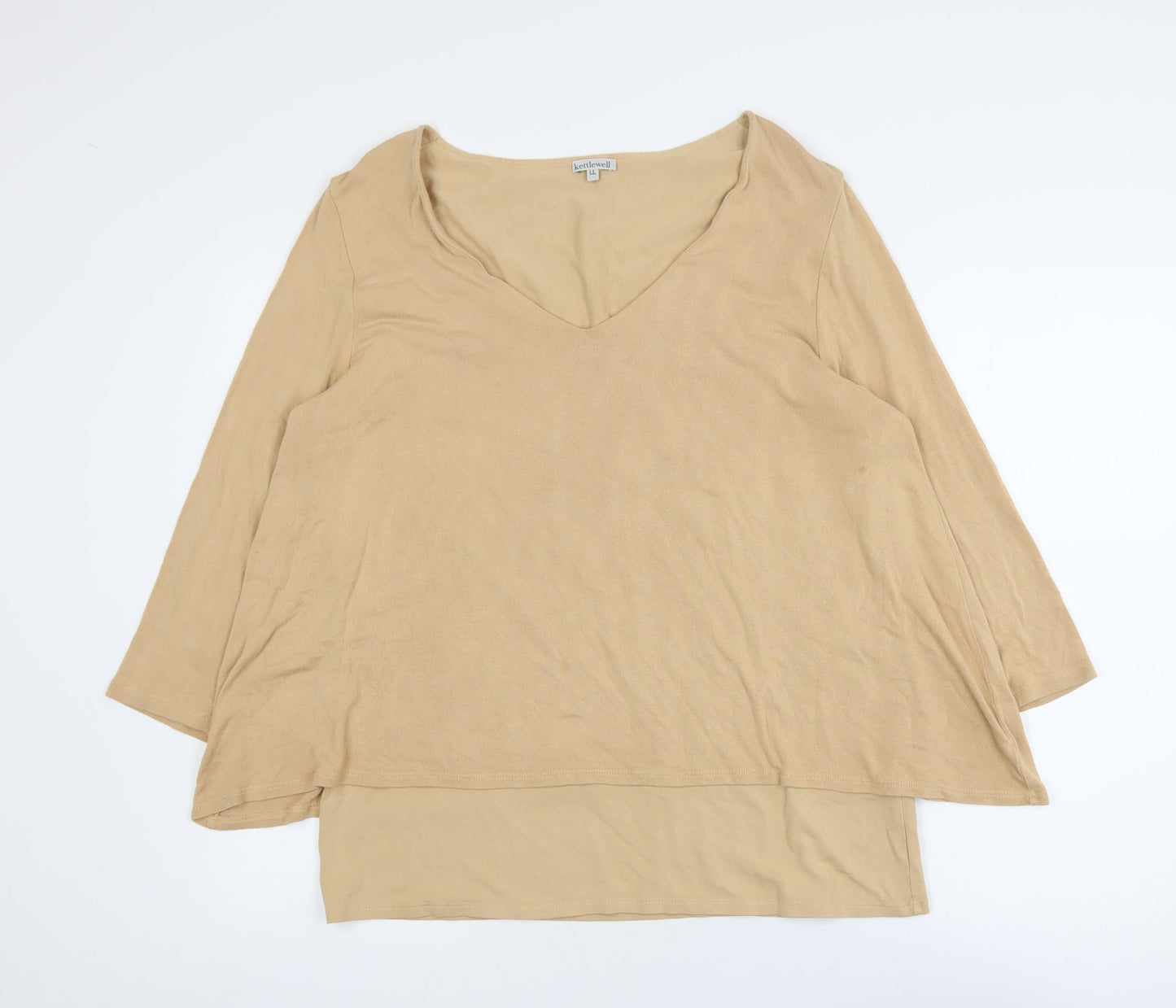 Kettlewell Women Beige V-Neck Long Sleeve Jersey Blouse Size L