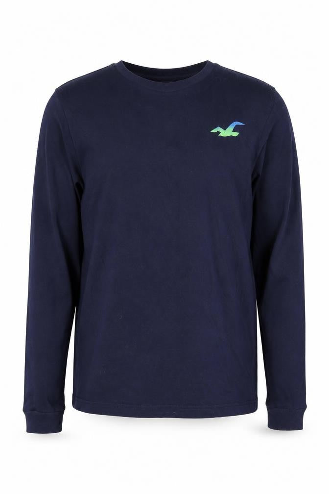 Hollister Men's Navy Long Sleeve Crew Neck Cotton T-Shirt M