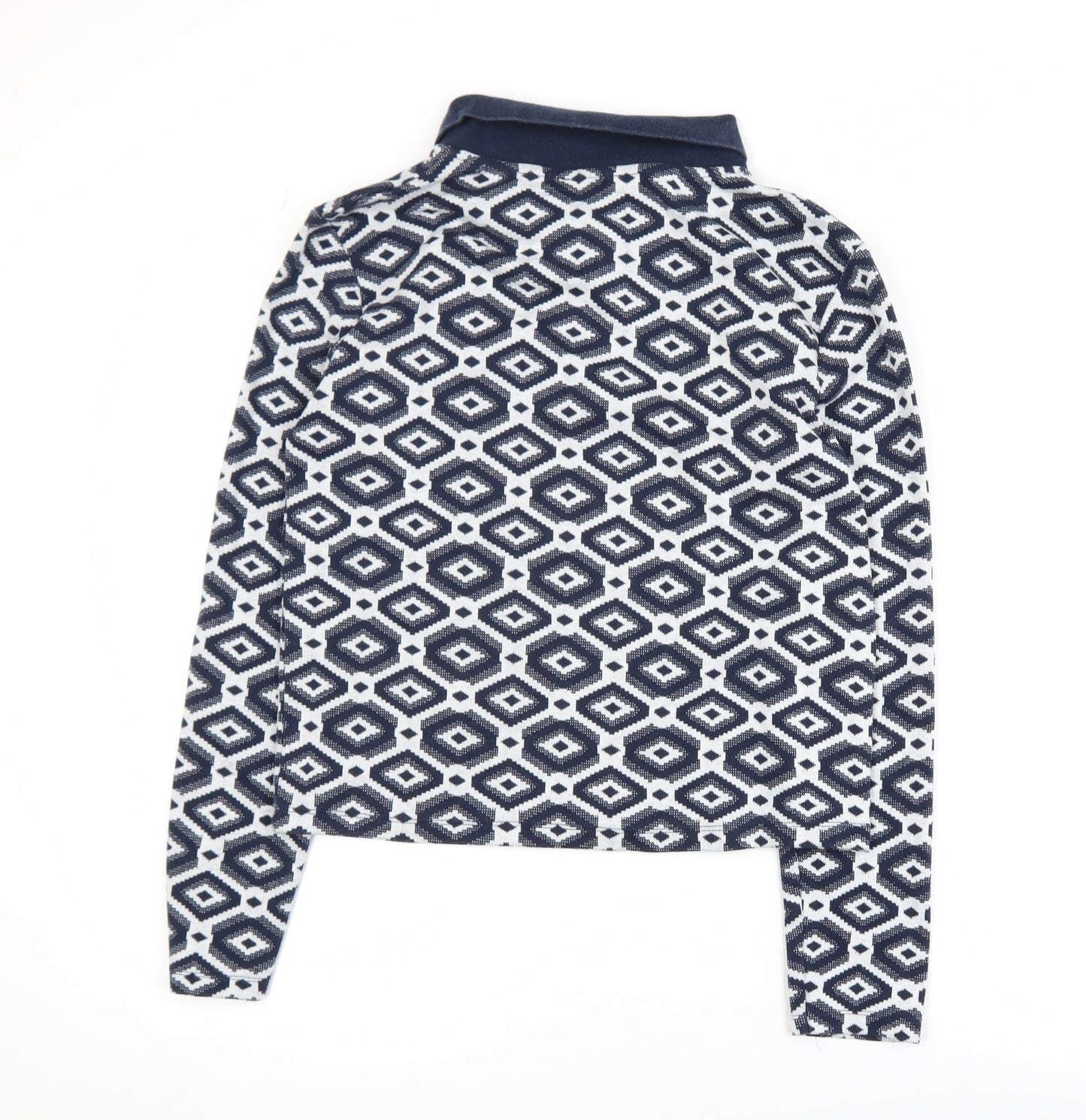 Zara Womens Blue Geometric Knit Polo Long Sleeve Top L