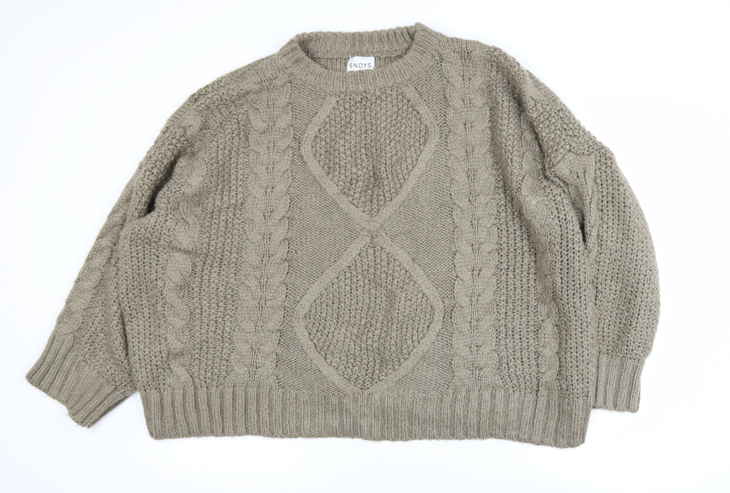 SNDYS Womens Beige Cable Knit Chunky Pullover Jumper Size L