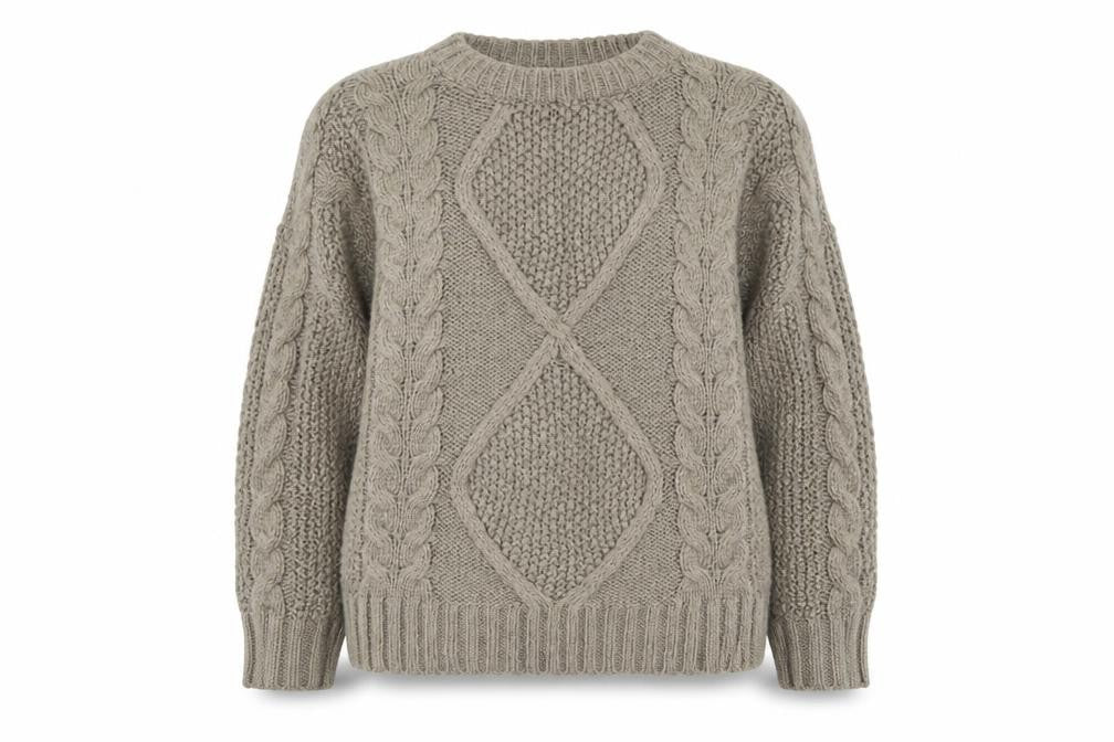 SNDYS Womens Beige Cable Knit Chunky Pullover Jumper Size L
