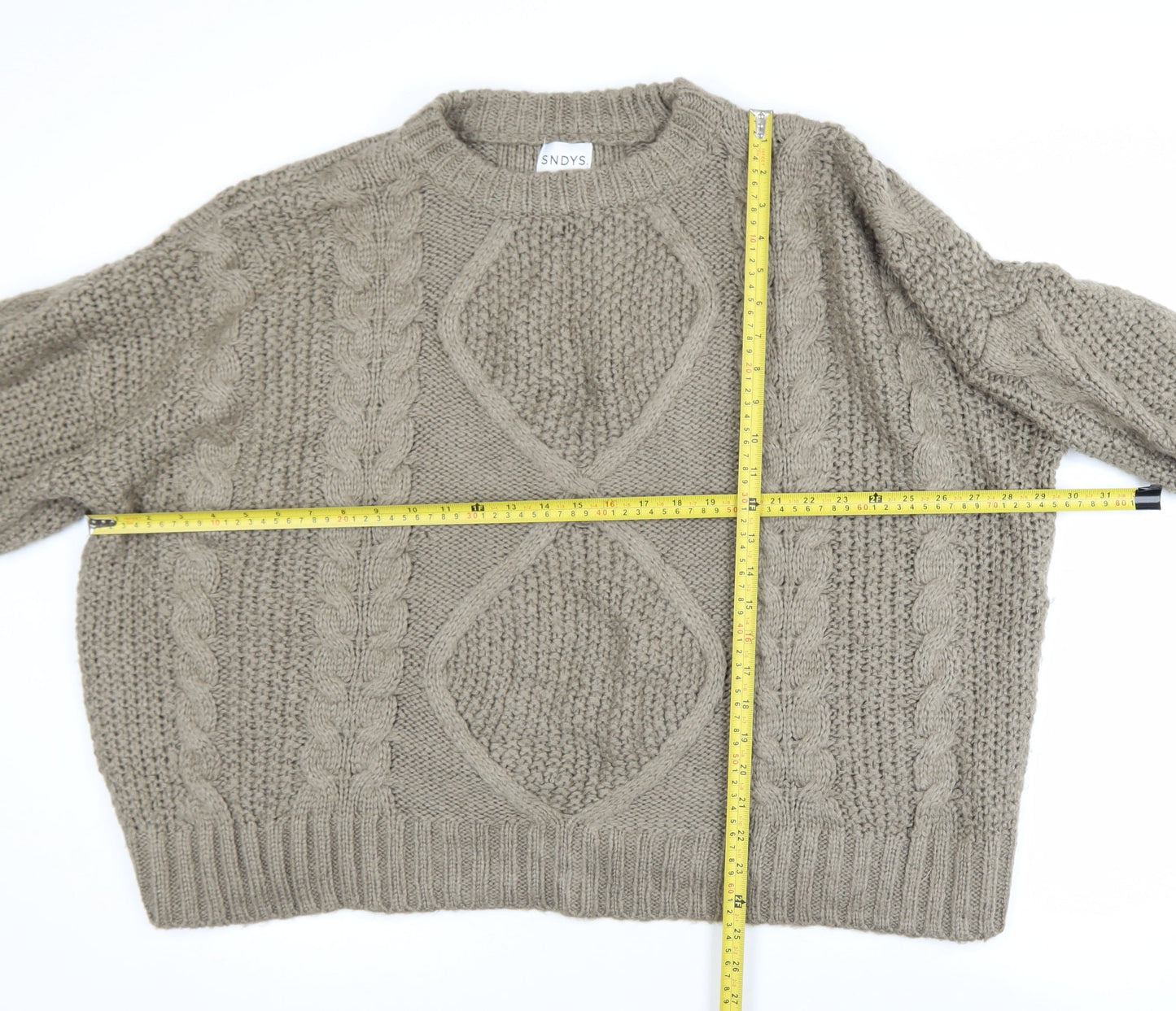 SNDYS Womens Beige Cable Knit Chunky Pullover Jumper Size L