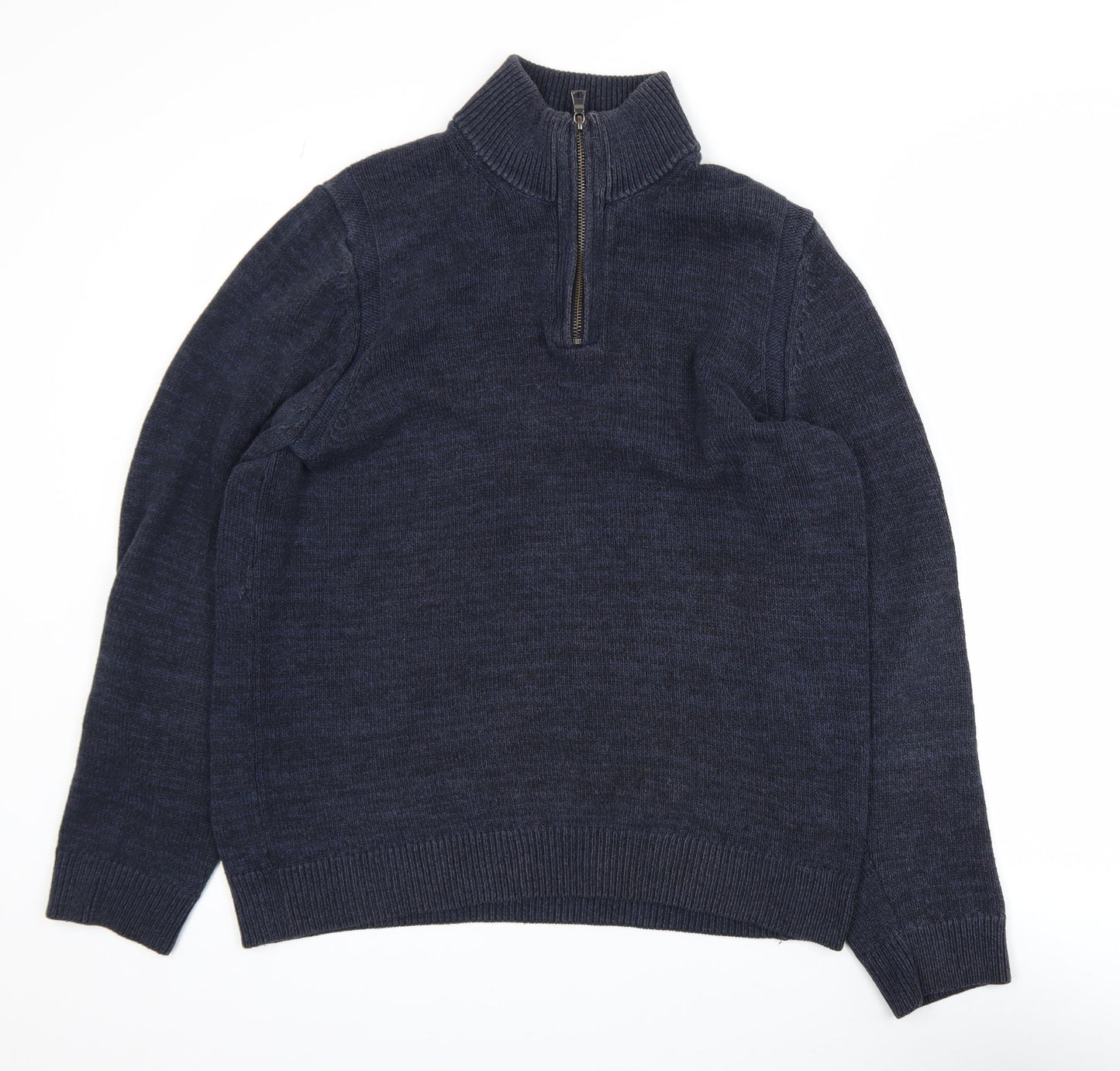 Marks and Spencer Men's Blue Cotton Blend 1/2 Zip Jumper M