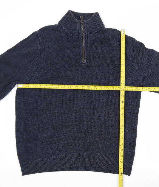 Marks and Spencer Men's Blue Cotton Blend 1/2 Zip Jumper M