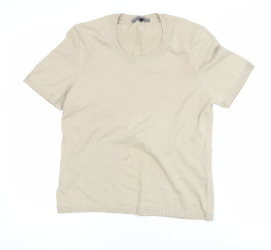 Jaeger Women’s Beige Cotton Knit Short Sleeve Basic T-Shirt M