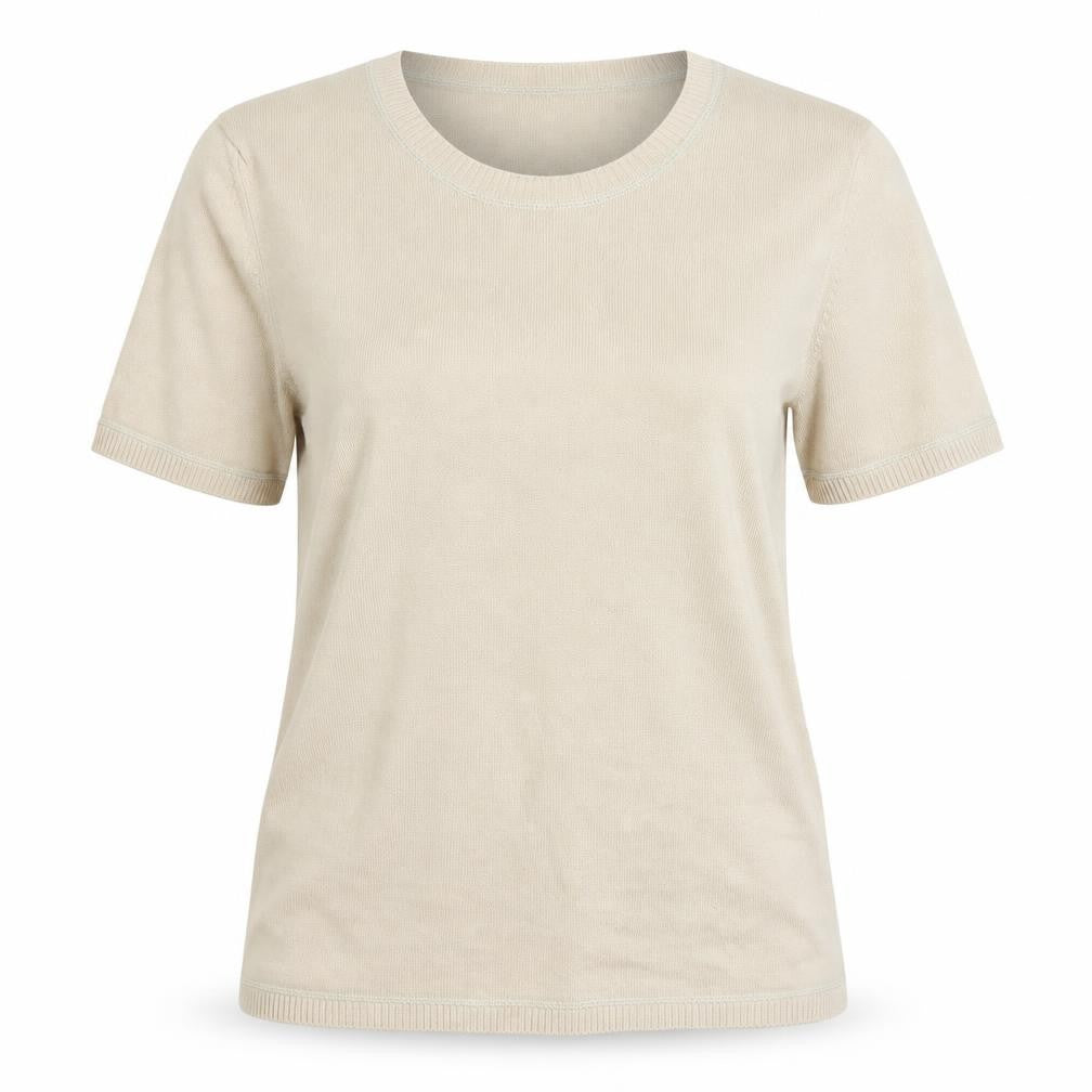 Jaeger Women’s Beige Cotton Knit Short Sleeve Basic T-Shirt M
