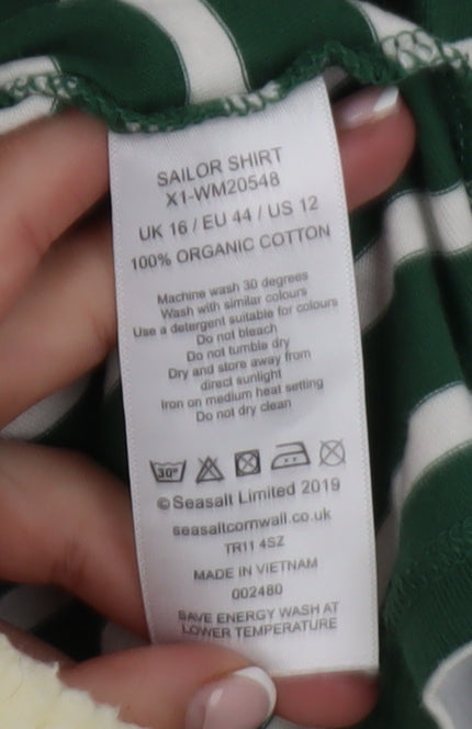 Seasalt Women Green Striped Long Sleeve Cotton Sailor Shirt UK 16