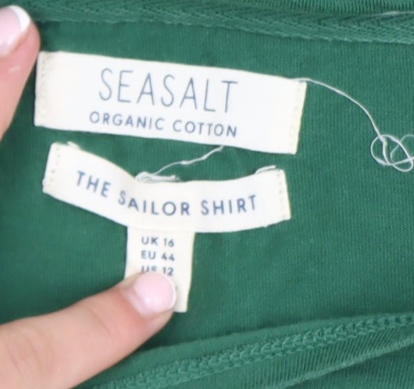 Seasalt Women Green Striped Long Sleeve Cotton Sailor Shirt UK 16