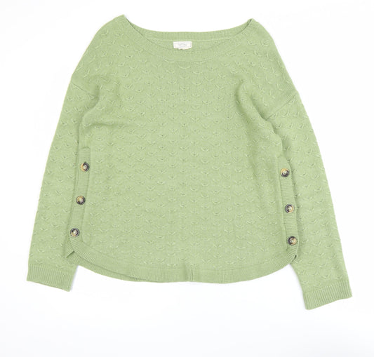 Fat Face Women’s Green Boat Neck Button Pullover Jumper Size 12