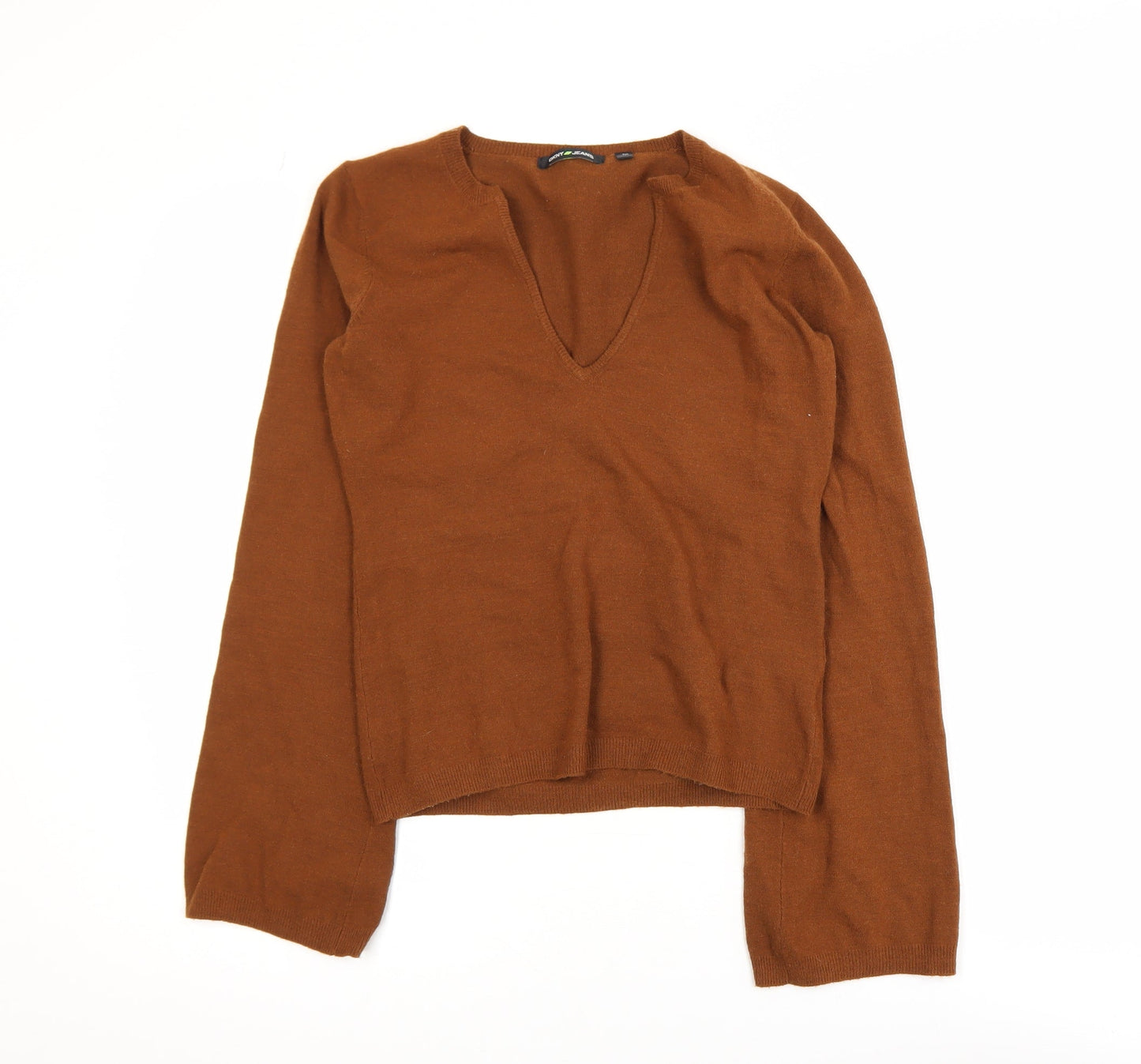 DKNY Jeans Womens Brown V-Neck Long Sleeve Pullover Jumper M