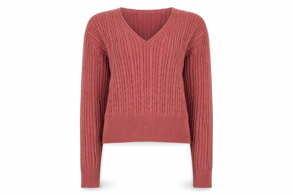 I Saw It First Womens Pink V-Neck Cable-Knit Jumper Size 8