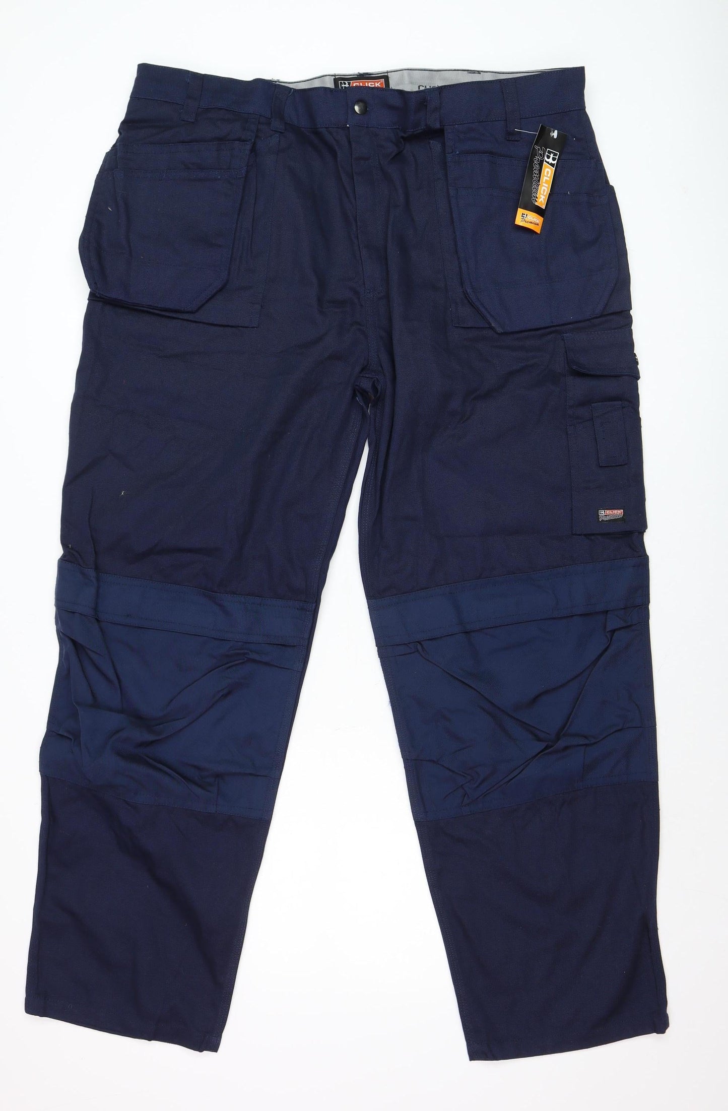 Click Premium Men's Blue Cargo Workwear Trousers Size 42 Regular Fit