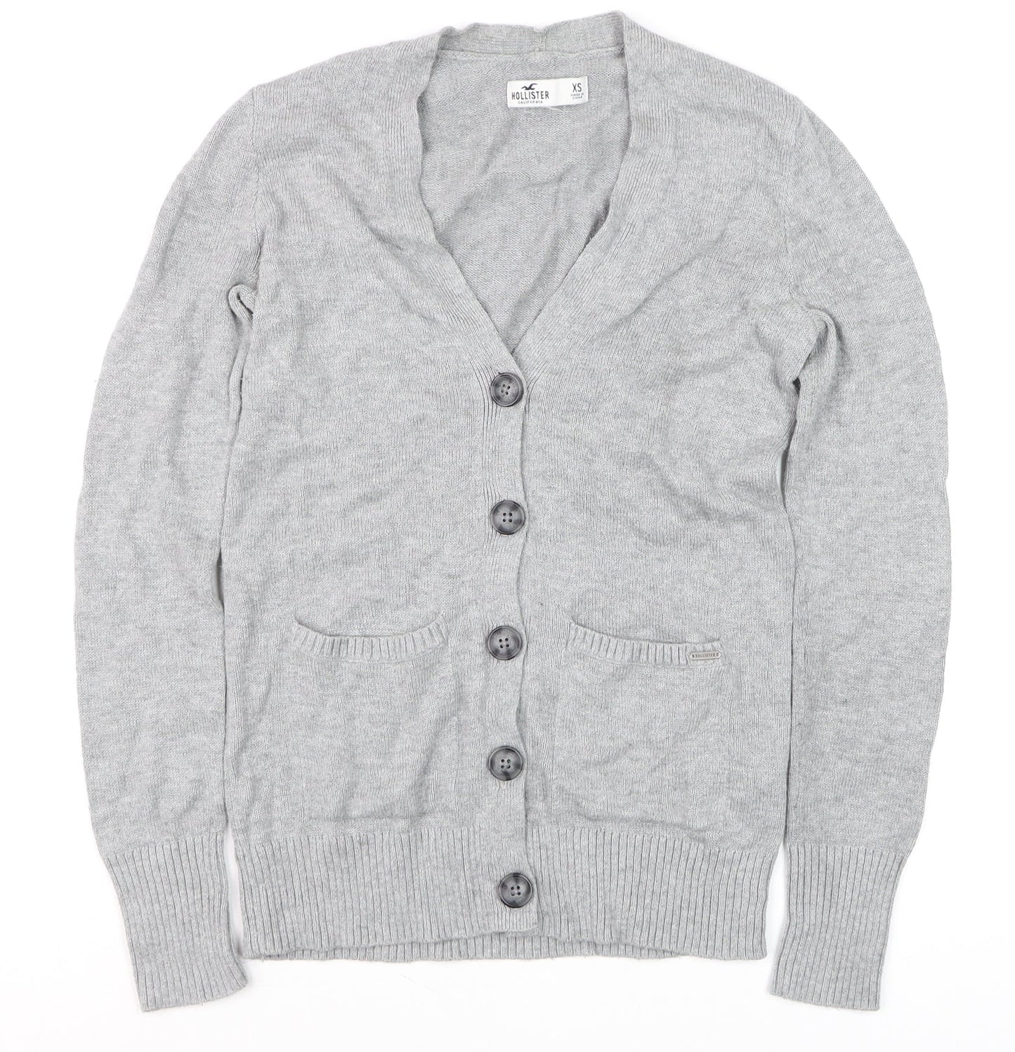 Hollister Women Grey XS Knit V-Neck Long Sleeve Cardigan