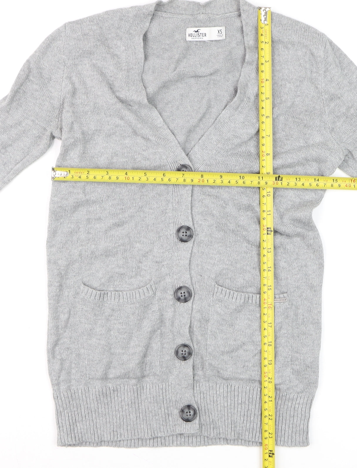 Hollister Women Grey XS Knit V-Neck Long Sleeve Cardigan