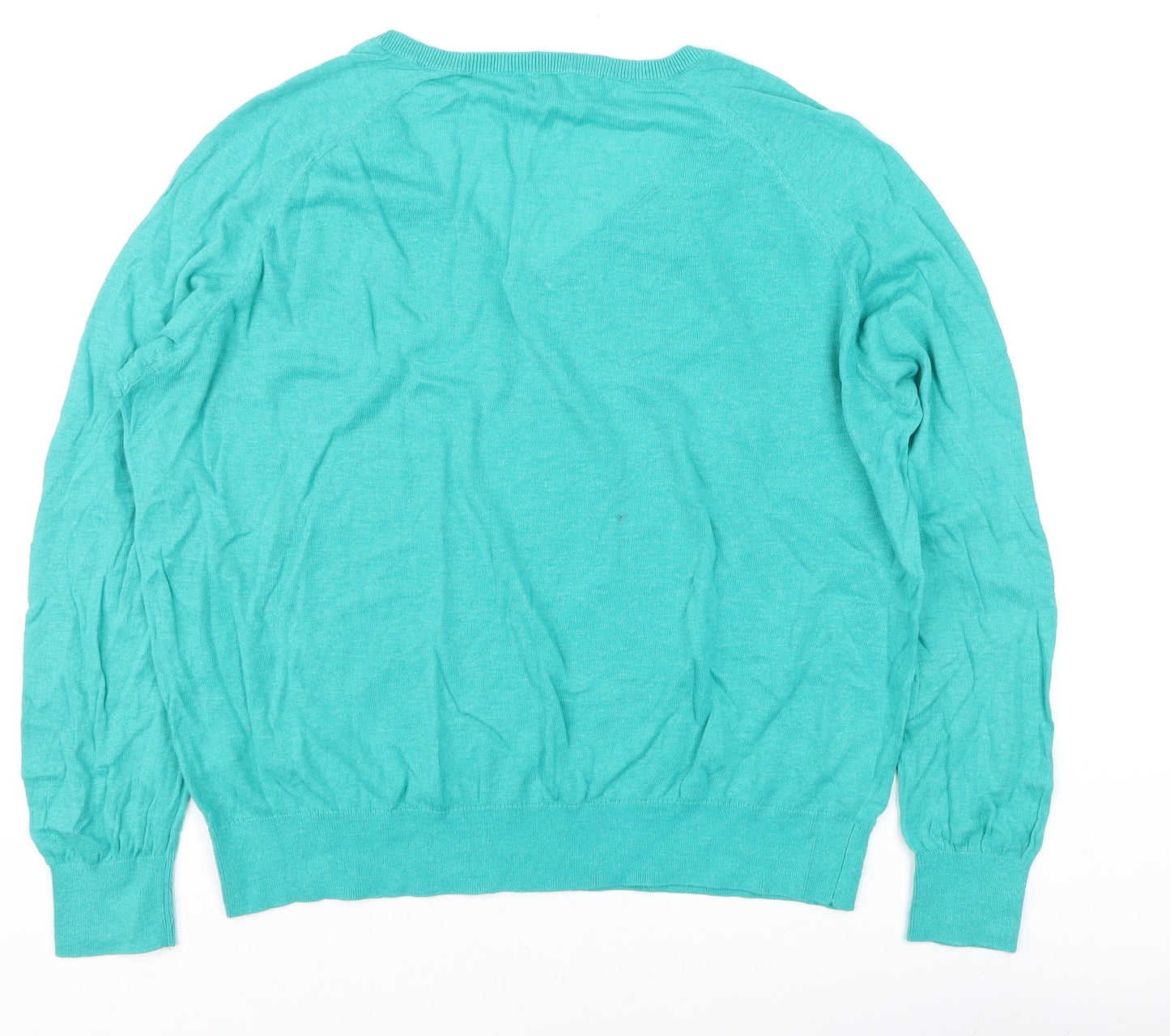 Hush Women Green V-Neck Linen Cotton Pullover Jumper L