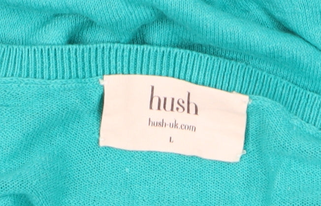 Hush Women Green V-Neck Linen Cotton Pullover Jumper L